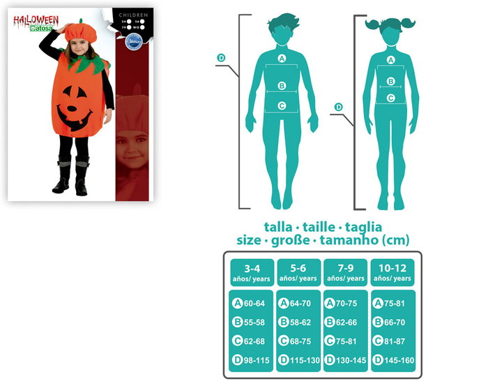 Déguisement Halloween Citrouille Souriante pour Fille Taille Enfant 10-12 Ans - Costume avec Bonnet et Tablier Déguisement Halloween Citrouille Souriante pour Fille Taille Enfant 10-12 Ans - Costume avec Bonnet et Tablier