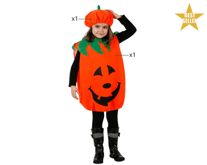 Déguisement Halloween Citrouille Souriante pour Fille Taille Enfant 10-12 Ans - Costume avec Bonnet et Tablier Déguisement Halloween Citrouille Souriante pour Fille Taille Enfant 10-12 Ans - Costume avec Bonnet et Tablier
