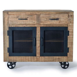 GINER Y COLOMER Buffet industriel en bois de manguier et métal naturel - 85 cm H x 100 cm L x 38 cm P