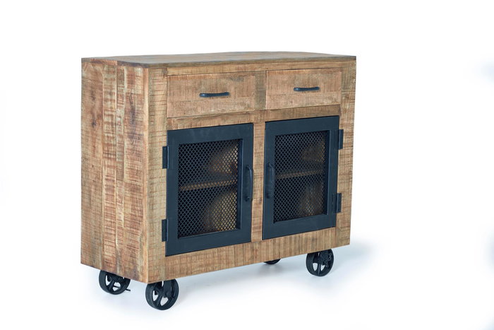 GINER Y COLOMER Buffet industriel en bois de manguier et métal naturel - 85 cm H x 100 cm L x 38 cm P