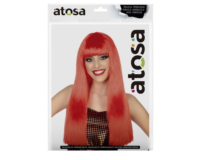 Perruque Longue Lisse Rouge de 60 cm et 120 g avec Frange - Perruque à cheveux longs pour cosplay, déguisement ou soirée