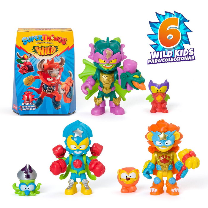 Superthings Exp 6 Superthings Wild Kids PSTWD066IN00 Magic Box - Pack de 6 figurines articulées avec accessoires et SuperThing exclusif - Version espagnole