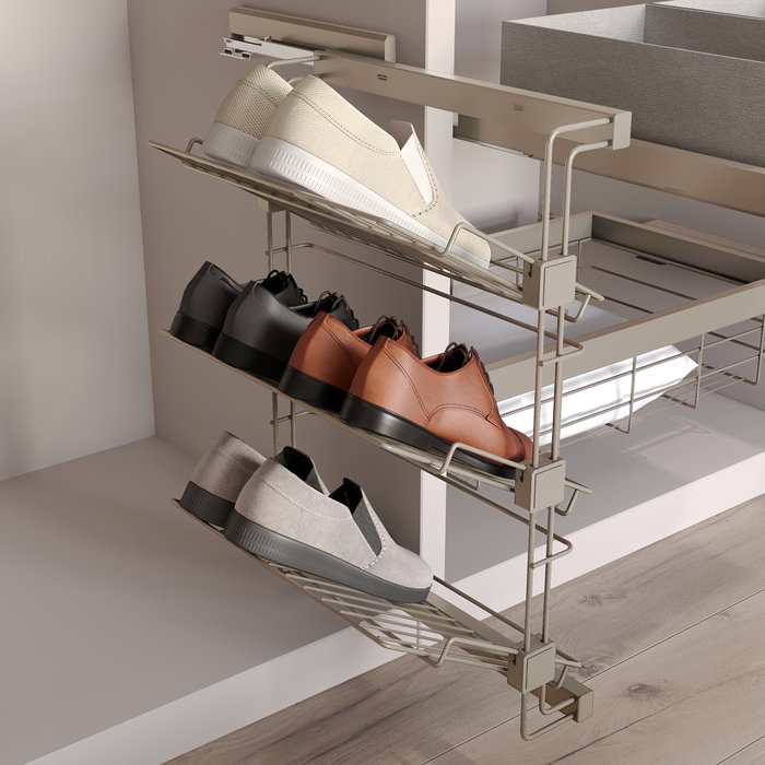 Emuca Porte-chaussures latéral coulissant pour placards et dressing Hack, Droite, Peint gris pierre, Acier.