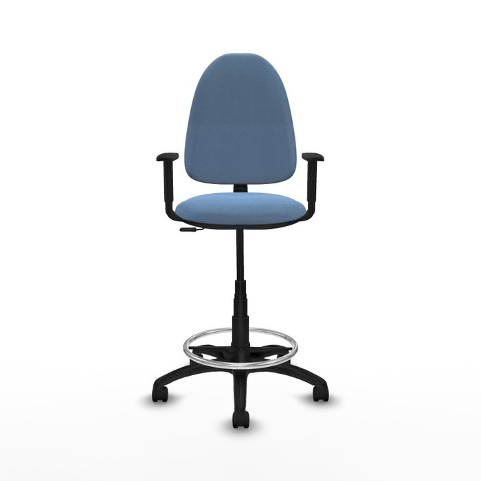Tabouret Aýna taburete Contact permament de base Tissu Bleu ciel Structure polyamide noire Accoudoir 1D Sans appui-tête Roulettes en nylon 50 mm