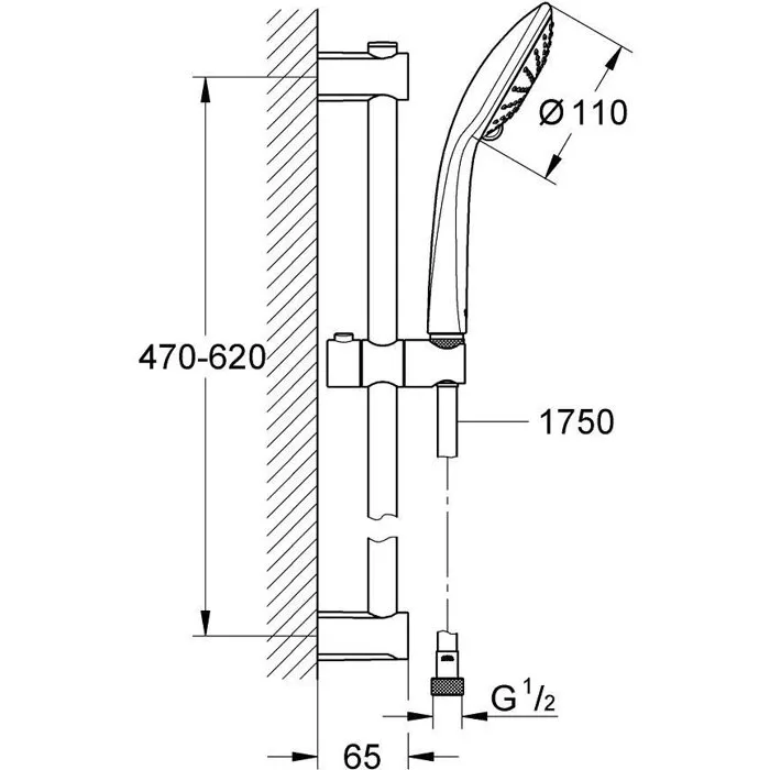 GROHE Vitalio Joy 110 Massage - Ensemble de douche 3 jets avec flexible lisse anti-torsion et barre 600 mm