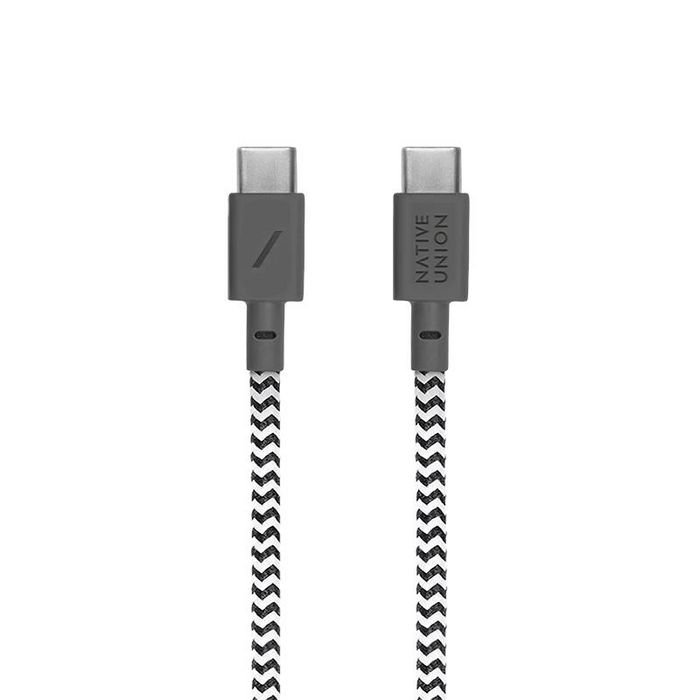Native Union Anchor Cable C To C Zebra 3M - Câble USB-C à USB-C avec ancre anti-dérapante, longueur 6.5 pieds / 2m, charge rapide 60W, certification USB-IF