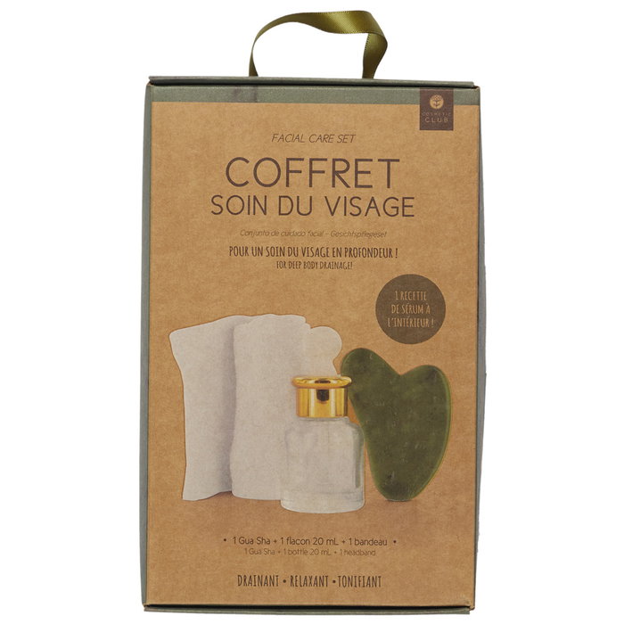 Cosmetic Club Coffret de Soin Facial Gua Sha avec Pierre en Jade et Bandeau