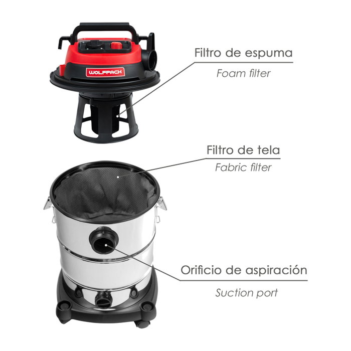 WOLFPACK LINEA PROFESIONAL Aspirateur Inoxydable 30 Litres 1400 W