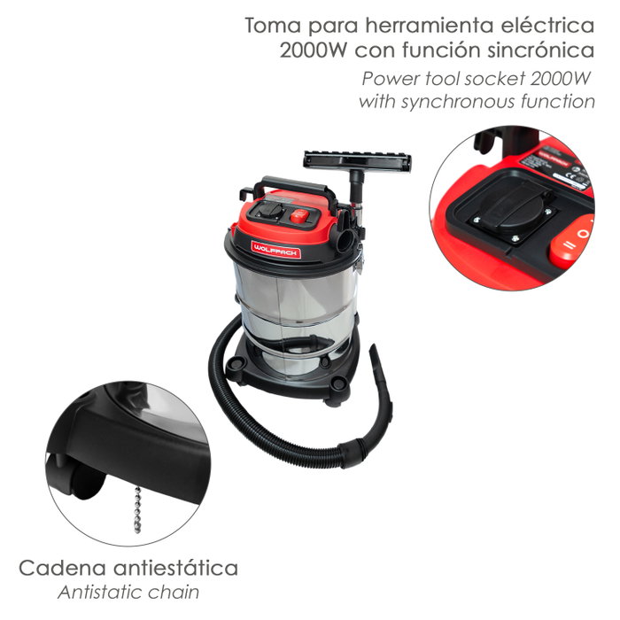 WOLFPACK LINEA PROFESIONAL Aspirateur Inoxydable 30 Litres 1400 W