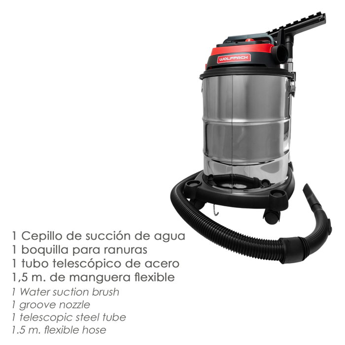 WOLFPACK LINEA PROFESIONAL Aspirateur Inoxydable 30 Litres 1400 W
