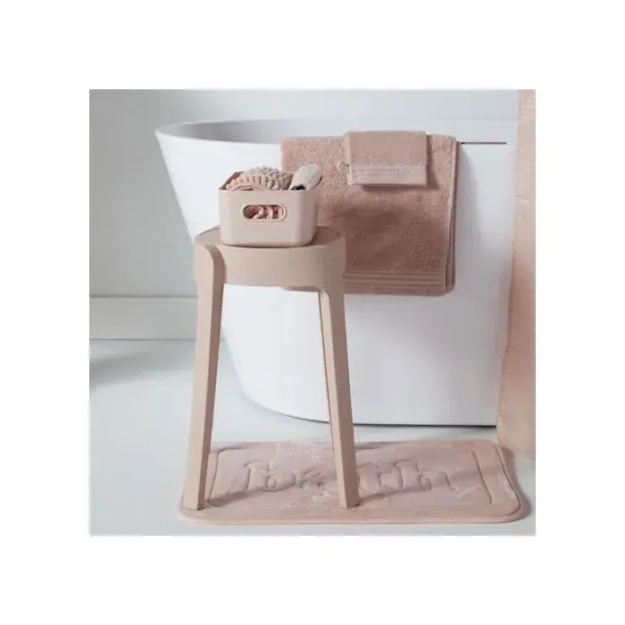 Today Set de Douche Utility - Ensemble avec Panier de Rangement 25x16.5x10 cm, Tapis de Bain 40x60 cm et Rideau de Douche 180x180 cm en PEVA - Rose