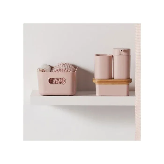 Today Set de Douche Utility - Ensemble avec Panier de Rangement 25x16.5x10 cm, Tapis de Bain 40x60 cm et Rideau de Douche 180x180 cm en PEVA - Rose