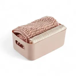 Today Set de Douche Utility - Ensemble avec Panier de Rangement 25x16.5x10 cm, Tapis de Bain 40x60 cm et Rideau de Douche 180x180 cm en PEVA - Rose