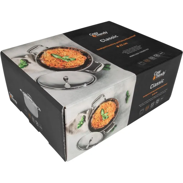 Cosy & Trendy Classic - Faitout en acier inoxydable avec fond en aluminium encapsulé - 22 cm - 4.18 L - Compatible tous feux et induction - Résistant lave-vaisselle et four