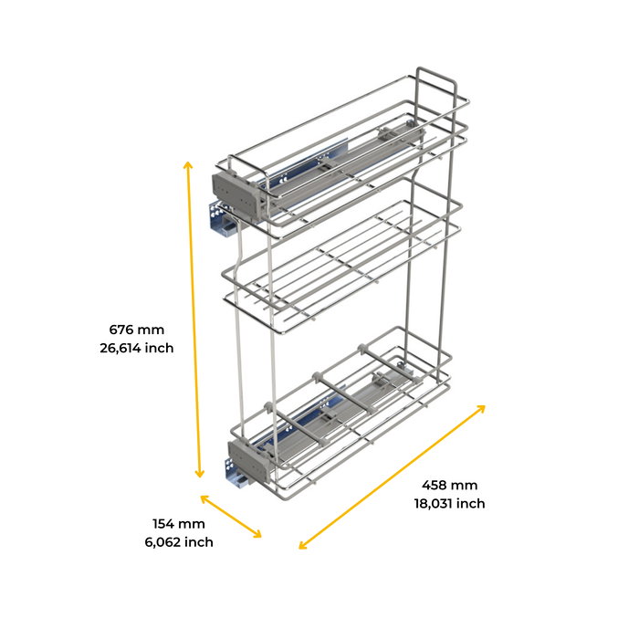 Emuca porte-bouteilles extractible SupraMax avec fermeture à amortie, gauche, 3 plateaux, module 200mm, Acier, Chromé Emuca porte-bouteilles extractible SupraMax avec fermeture à amortie, gauche, 3 plateaux, module 200mm, Acier, Chromé