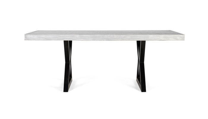 GINER Y COLOMER Table de salle à manger rectangulaire 200 cm en bois de mango avec plateau sculpté main et verre protecteur 8mm - Gris et noir