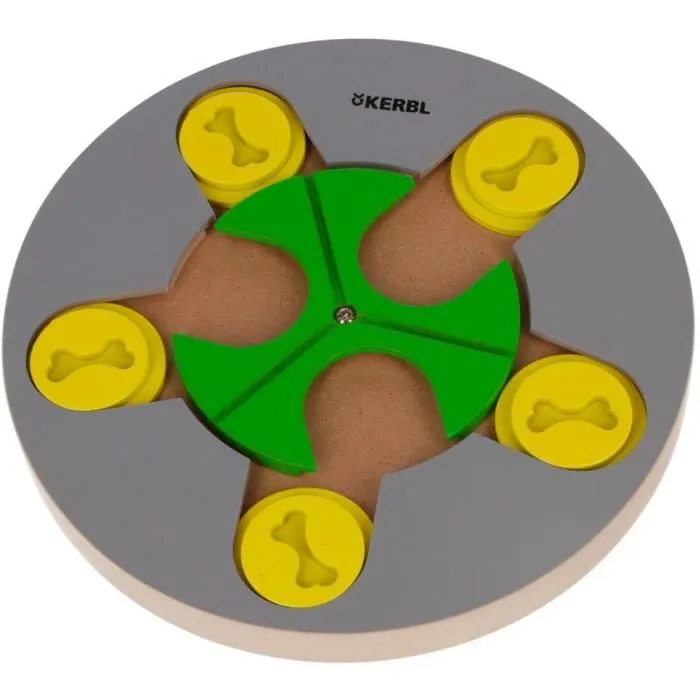 Kerbl - Jeu de réflexion et d'apprentissage pour chien à friandises coulissantes - Bois MDF peint - Antidérapant - Difficulté moyenne - diamètre 25 cm
