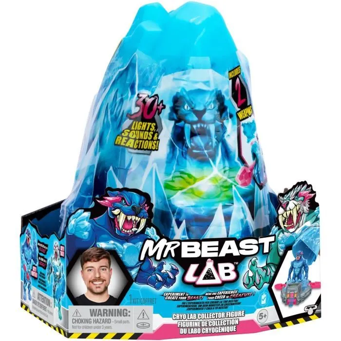 Moose Toys Cryo Lab MrBeast Lab - Jouet scientifique interactif 18 cm, 30 lumières et sons, 2 fauves articulés à collectionner (Cryo Panther et Cryo Tiger)