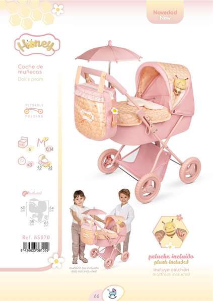 Decuevas - Coche de muñeca plegable con sombrilla y bolso Honey pour poupées jusqu'à 48 cm - Poussette de poupée pliable avec ombrelle et sac 64x65x38 cm Decuevas - Coche de muñeca plegable con sombrilla y bolso Honey pour poupées jusqu'à 48 cm - Poussette de poupée pliable avec ombrelle et sac 64x65x38 cm