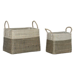 Set de basket Home ESPRIT Blanc Noir Naturel Herbier marin Boho 44 x 25 x 38 cm 2 Pièces