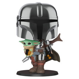 Funko Pop Star Wars The Mandalorian XL avec Baby Yoda en armure chromée