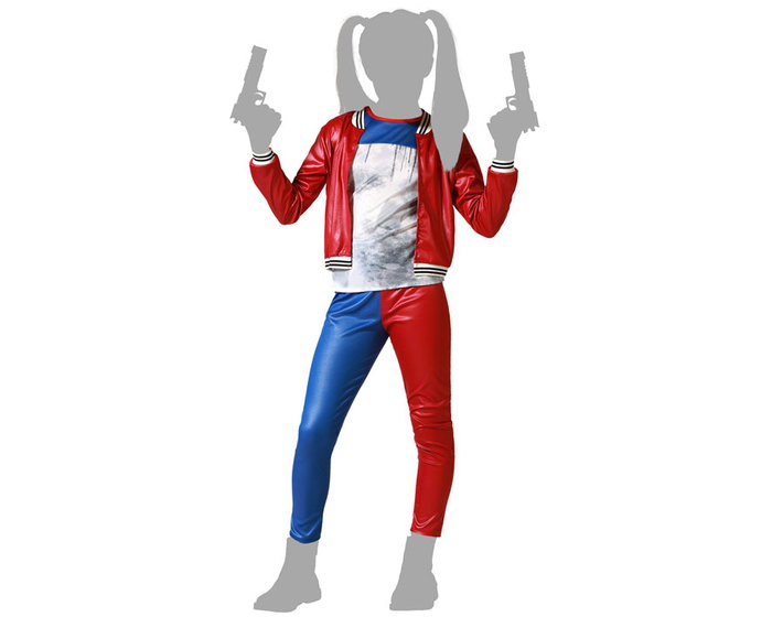 atosa Déguisement Arlequina Enfant Bleu avec Veste, T-shirt et Pantalon Rouge et Bleu