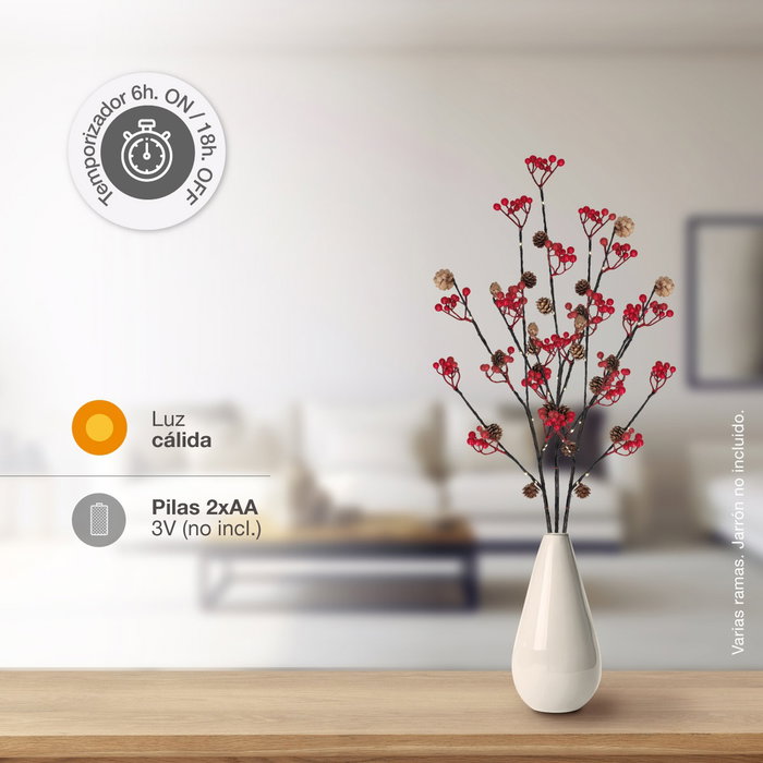 GSC Evolution Branche décorative LED de piñas et bayas rouges 0,75M Luz cálida GSC Evolution Branche décorative LED de piñas et bayas rouges 0,75M Luz cálida