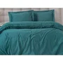 Ensemble de linge de lit - Housse de couette 240x220 cm + 2 taies d'oreiller 60x60 cm en satin de coton 100% - Bleu pétrole - 210 fils - Fermeture à boutons