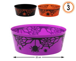 Atosa Lot de 3 Bols Halloween Couleurs Assorties avec Toiles d'Araignées et Araignées