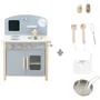 Roba - Cuisine enfant en bois avec plaque de cuisson, four, évier, 7 accessoires et horloge éducative - Couleurs Gris et Naturel - Pour enfant dès 3 ans