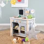 Roba - Cuisine enfant en bois avec plaque de cuisson, four, évier, 7 accessoires et horloge éducative - Couleurs Gris et Naturel - Pour enfant dès 3 ans