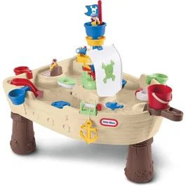 Little Tikes Anchors Away - Table de jeux interactive en forme de bateau pirate avec canon à eau, moulin à courant, volant et pompe - Pour enfants de 3 à 10 ans