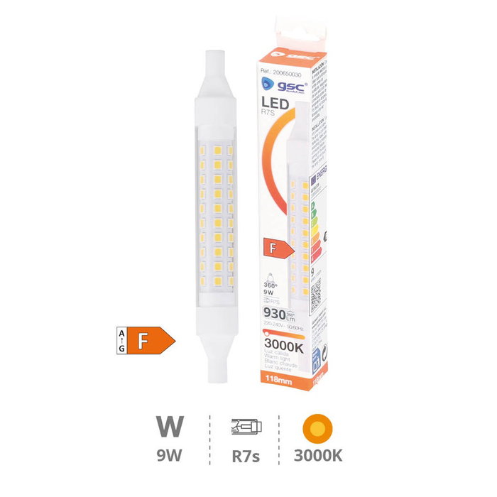GSC Evolution Ampoule linéaire LED 118mm R7s 9W 3000K GSC Evolution Ampoule linéaire LED 118mm R7s 9W 3000K