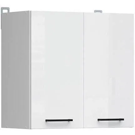 Junona Meuble haut de cuisine avec 2 portes battantes, 60 cm de large, blanc brillant - Réf. Meuble haut 60 cm