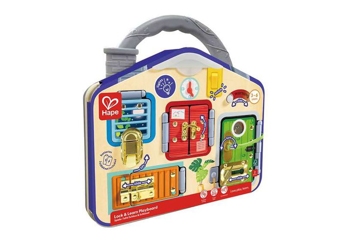 Hape - Plateau de jeu Bloquea y aprende avec lumières, jeu éducatif pour enfants à partir de 3 ans, dimensions 29.5 x 29 x 6 cm