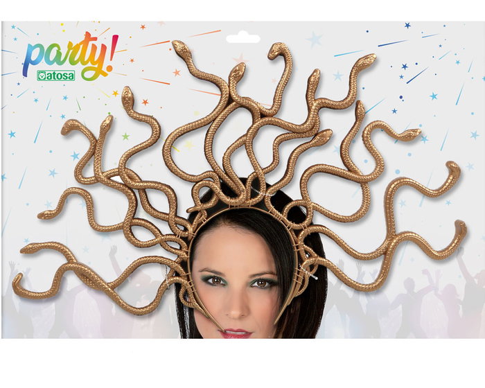 Diadème doré avec serpientes pour costume de Méduse mythologique - Accessoire de déguisement romain pour adulte