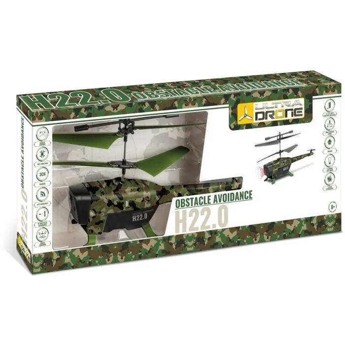 MONDO MOTORS Ultradrone H22.0 - Drone télécommandé avec évitement d'obstacles, 22 cm, 3 canaux, gyroscope, LED, batterie rechargeable, pour enfants et extérieur