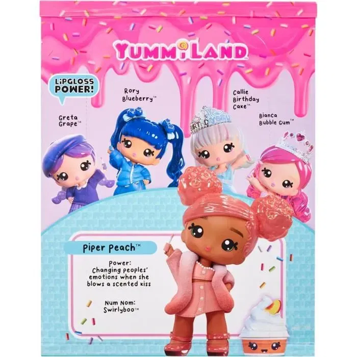 Yummiland Poupée parfumée 25 cm à coiffer Pia avec animal de compagnie Num Nom et baume à lèvres parfumé - Jeu pour enfants dès 4 ans