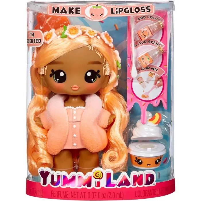 Yummiland Poupée parfumée 25 cm à coiffer Pia avec animal de compagnie Num Nom et baume à lèvres parfumé - Jeu pour enfants dès 4 ans