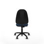 Chaise de bureau Algarra avec mécanisme de contact permanent de base, revêtue de simili cuir bleu marine. Équipée d'une base en polyamide noir, sans accoudoirs et avec roulettes autobloquantes.