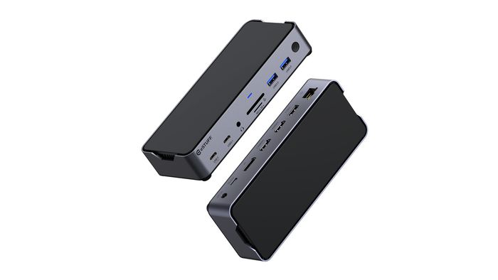 eSTUFF Station d'accueil USB-C Triple Affichage 4K Aluminium avec Charge 100W PD, Ports USB, Ethernet Gigabit et MST pour Windows/macOS