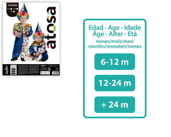 BigBuy Carnival Déguisement Clown Bébé Bleu Arlequin