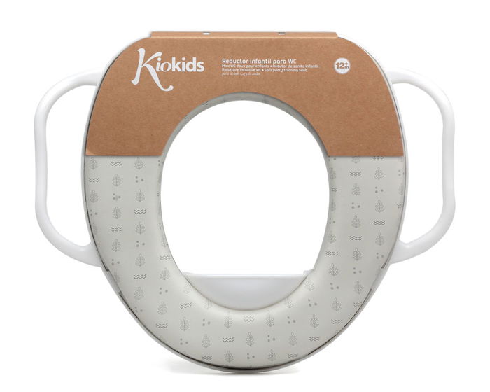 KioKids Réducteur WC Enfant Gris avec Poignées - Siège Réducteur WC Acolché pour Enfant à Partir de 12 Mois, Compatible avec Tous les WC Standards, Collection Petits Moments