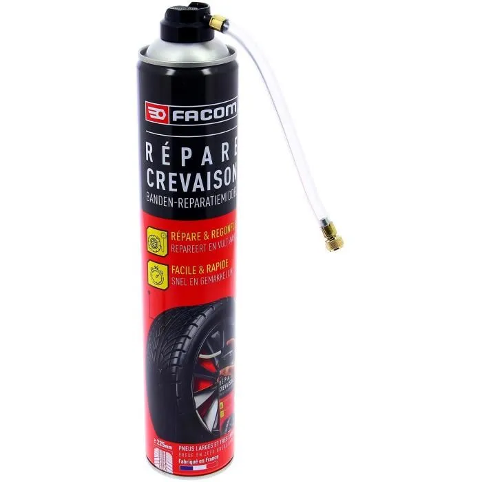 Facom 750 ml Aérosol Réparateur de Crevaison sans Démontage - Pour Pneus avec ou sans Chambre à Air jusqu'à 225 mm, Compatible Azote
