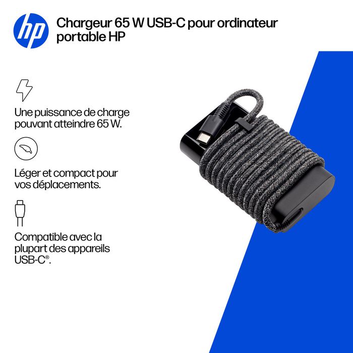 HP Chargeur pour ordinateur portable USB-C 65 W Noir