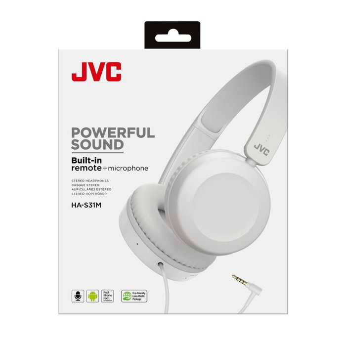 JVC HA-S31M-W Casque Audio Pliable avec Micro Intégré Blanc - Jack 3.5 mm