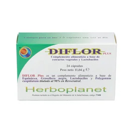 HERBOPLANET Diflor Plus 24 gélules – Complément alimentaire équipée, probiotiques et canneberge pour système immunitaire et voies urinaires