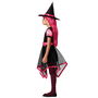 Déguisement Halloween pour Enfant, Costume de Sorcière Rose et Noir avec Robe Courte et Chapeau Pointu pour Fille, Taille 7-9 Ans
