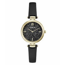 Furla WW00018009L2 - Montre analogique pour femme avec bracelet en cuir noir