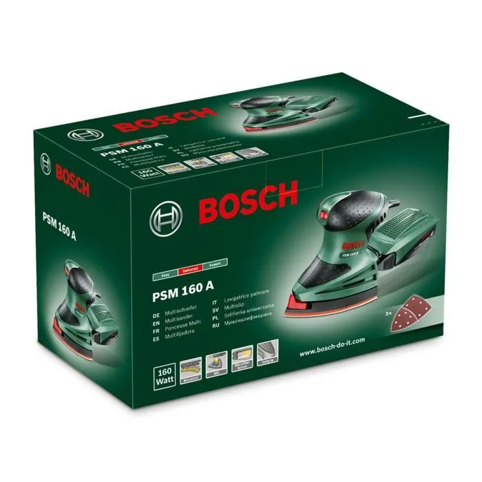 Bosch Ponceuse multi PSM 160 A - Appareil puissant et polyvalent pour poncer, polir et aspirer la poussière avec système micro-filtre